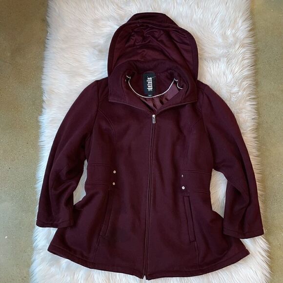 Details INTL Burgundy Full Zip Hooded Jacket w/Detachable Hood (Size: 1X) - Picture 6 of 14
